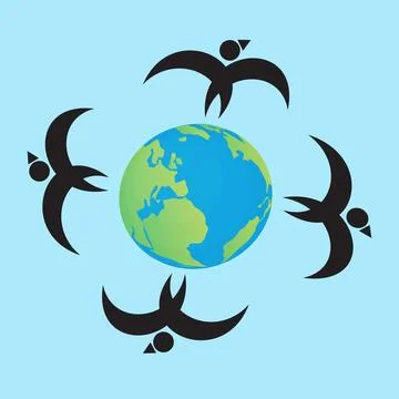 Swallows and earth globe Stock Illustration