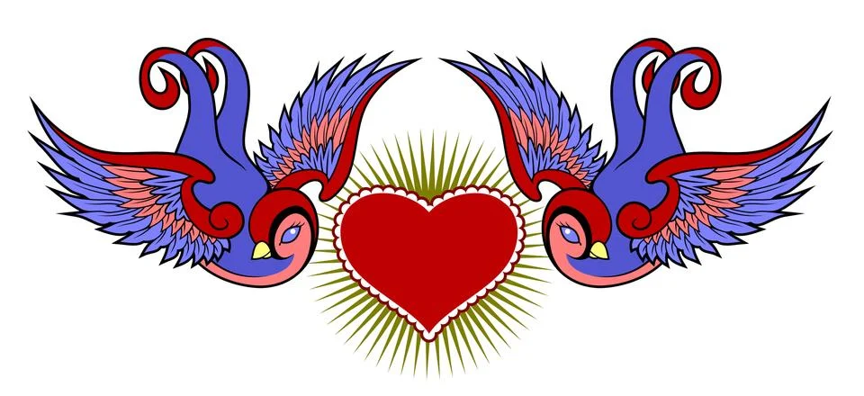 Swallows, in the background of the heart Stock Illustration