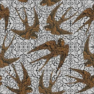 Swallows in flight, hand sketch style. Seamless pattern, wallpaper, fabric pr Illustrazione stock