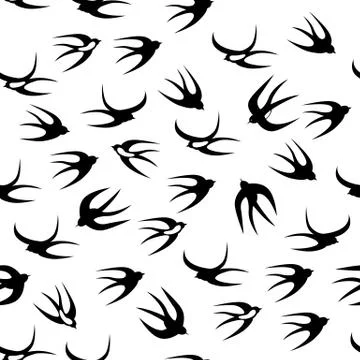 Swallows fly. Seamless pattern. Vector illustration. Black and white Stock Illustration