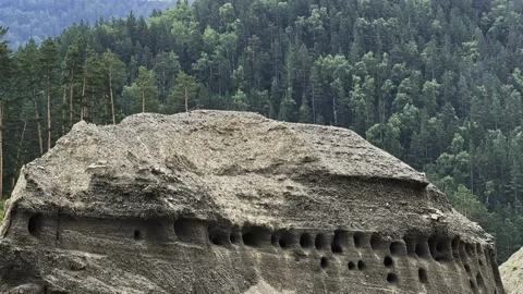 Swallows fly to their nests in the rock. Slow motion video. 動画素材 306018758