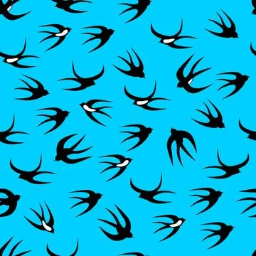 Swallows flying in sky. Seamless pattern. Vector . Stock Illustration