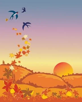 Swallows leaving in autumn Stock Illustration