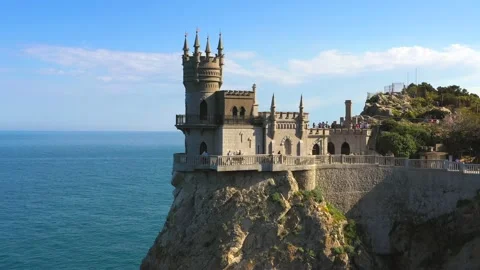 Swallow's Next gothic castle. A popular historical landmark in Crimea among t Stock Footage 165497201