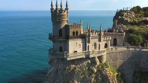 Swallow's Next gothic castle. A popular historical landmark in Crimea among t Stock Footage 165497218