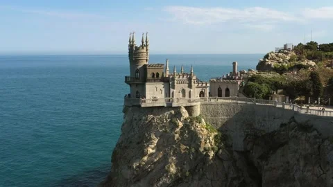 Swallow's Next gothic castle. A popular historical landmark in Crimea among t Stock Footage 165497277