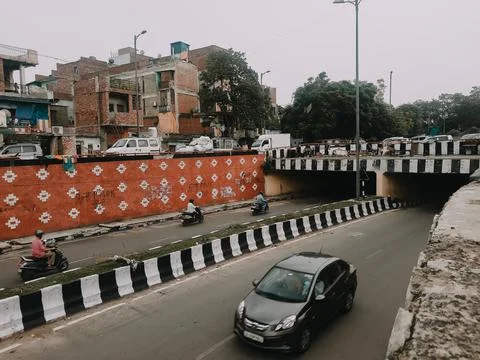 Swami Narayan Underpass Road Sawan Park Ashok Vihar is a in North East Delhi Stock Photos