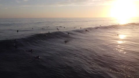 Swamis Beach Sunset Surf Session #14. Stock Footage