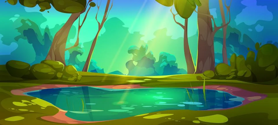 Swamp in forest vector game landscape background Ilustración de archivo