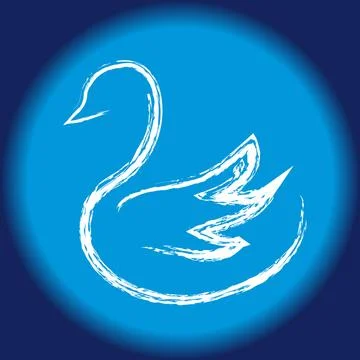 Swan in blue circle on blue background Stock Illustration