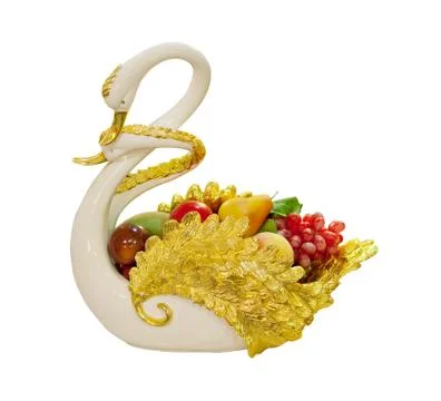 Swan ceramic with fruit Stock Photos