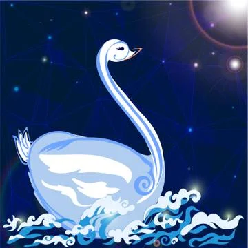 Swan floats on the waves Stock Illustration