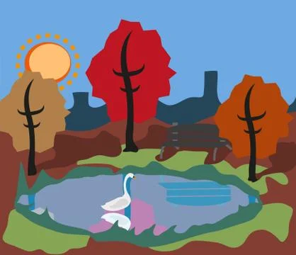 Swan in the Park Stock Illustration