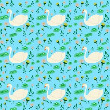 Swan Seamless Pattern Stock Illustration