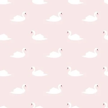 Swan seamless pattern on pink background, vector illustration Illustrazione stock