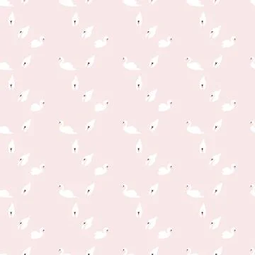 Swan seamless pattern on pink background, vector illustration Stock Illustration