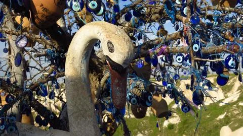 Swan Statue at Evil Eye Tree, Turkey Stock Photos