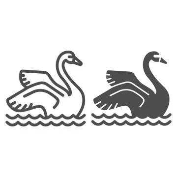 Swan on the water line and solid icon, Amusement park concept, park elegant Stockillustratie