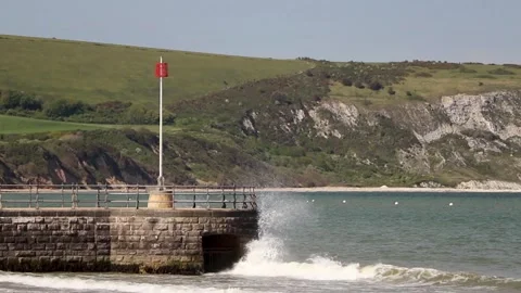 Swanage, the pier, waves crashing Stock Footage