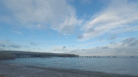 Swanage Winter Time Lapse Old Pier and New Pier Video stock 71815374