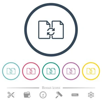 Swap documents flat color icons in round outlines 스톡 일러스트