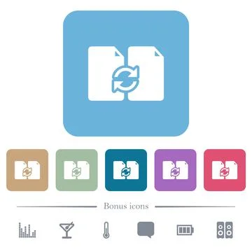 Swap documents solid flat icons on color rounded square backgrounds Stock Illustration