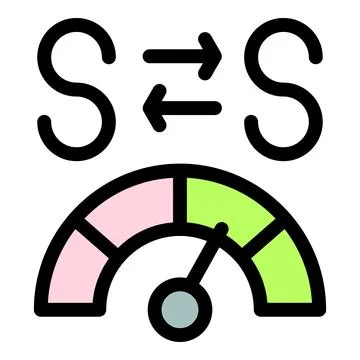 Swap measuring performance with gauge and double arrow symbol Illustrazione stock