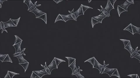 Swarm of bats in night sky: dynamic chalkstyle animation Stock Footage 314459214