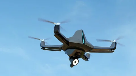 Swarm of security drones with surveillance camera flying in the sky Stock Footage 75734619