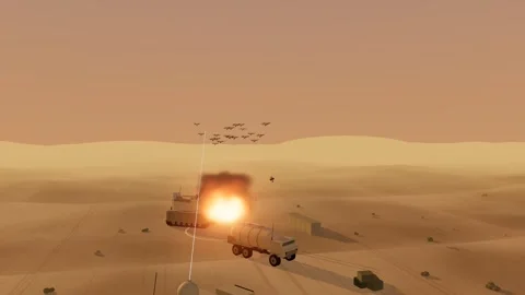 Swarm of small drones overwhelms a defended site at golden hour 스톡 동영상 342391393
