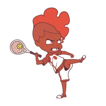 A swarthy little boy with a mohawk playing tennis Stock Illustration