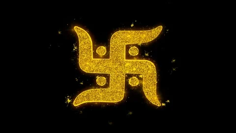 Swastika Symbol Typography Written with Golden Particles Sparks Fireworks Stock Footage