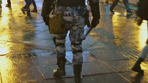 SWAT cop. Special force. Angry Police. Aggression policeman. Baton rubber hand. Video stock 147438990