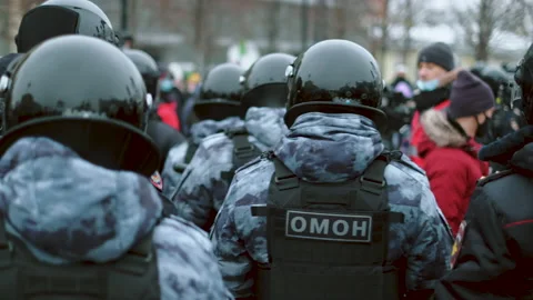 SWAT cops on demonstrating. Special force strike. Police on protest. Policemen. Stock Footage 147457148