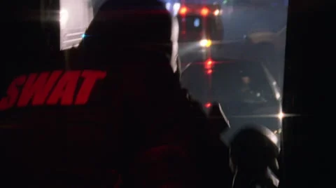 SWAT Inside Van with Exit Stockbeeldmateriaal 45886778
