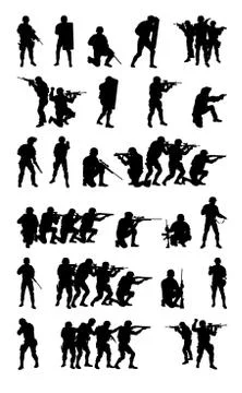 SWAT team set collection vector black silhouette Stock Illustration
