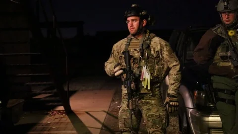 SWAT Trainee in Full Tactical Gear at Training Exercise Stock Footage 70562618