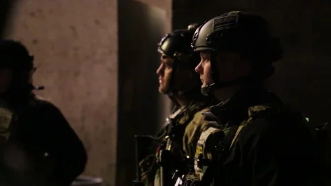 SWAT Trainees Standing in Line for Training Exercise Stock Footage 70563051