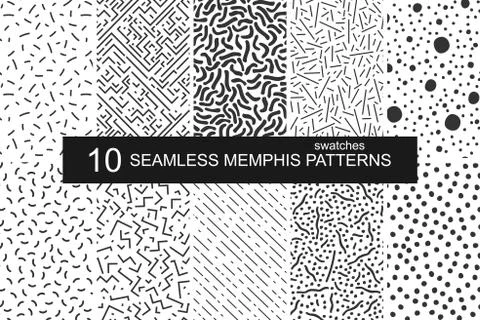 Swatches memphis patterns - seamless. Retro fashion style 80-90s. 스톡 일러스트