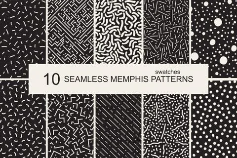 Swatches memphis patterns - seamless. Retro fashion style 80-90s. 스톡 일러스트