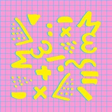 Swatches of memphis style patterns. Design 80-90s. . Hand drawing sketch text Stock Illustration