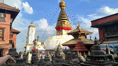 Swayambhunath Stupa - Monkey Temple. The upper plateau of the temple Stock Footage 329772927