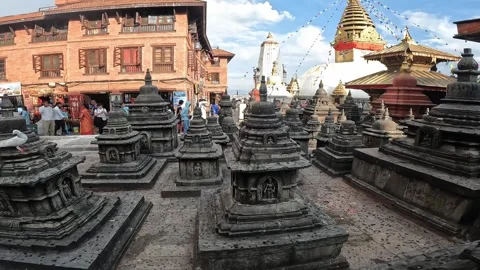 Swayambhunath Stupa - Monkey Temple. The upper plateau of the temple. Stock Footage 329772931