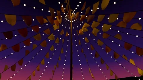 Swaying canopy on central pole in gentle breeze at outdoor festival, with string Stock Footage 339722045