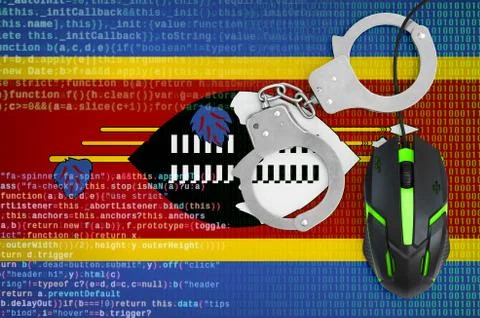 Swaziland flag  and handcuffed computer mouse. Combating computer crime, hack Stock Photos