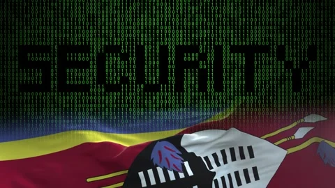 Swaziland flag - Waving flag on matrix binary code background Stock Footage 321422586