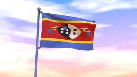 Swaziland Flag waving in the high wind Stock Footage 155459247