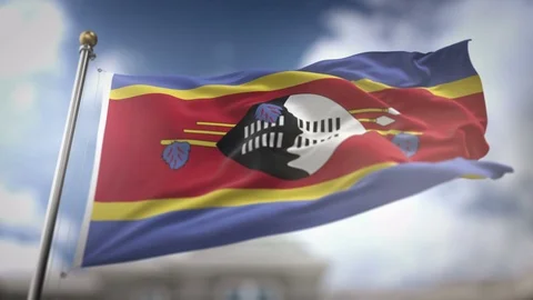 Swaziland Flag Waving Slow Motion 3D Rendering Blue Sky Background - Seamle.. Stock Footage 75545932