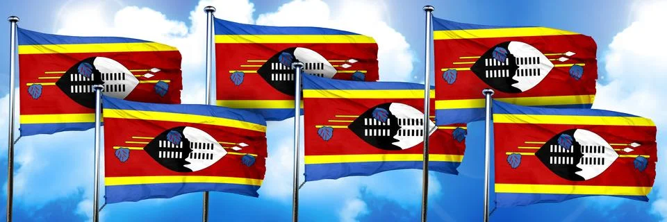 Swaziland flags, 3D rendering, on a cloud background Stock Illustration