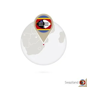 Swaziland map and flag in circle. Map of Swaziland, Swaziland flag pin. Map.. Stock Illustration